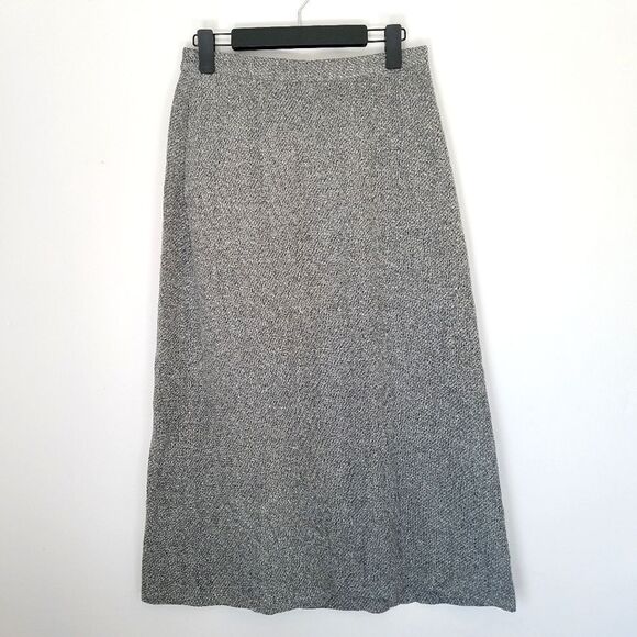 Vintage 90s J.G. Hook Grey Textured Academia High Waist Pencil Maxi Skirt 12P - Picture 2 of 11